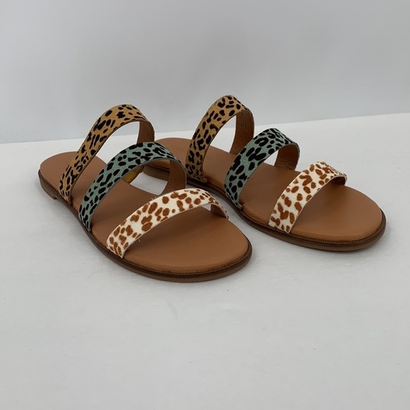 Madewell Ilana Calf Hair leopard print triple strap flat slide sandal shoe new 7 - Picture 1 of 6